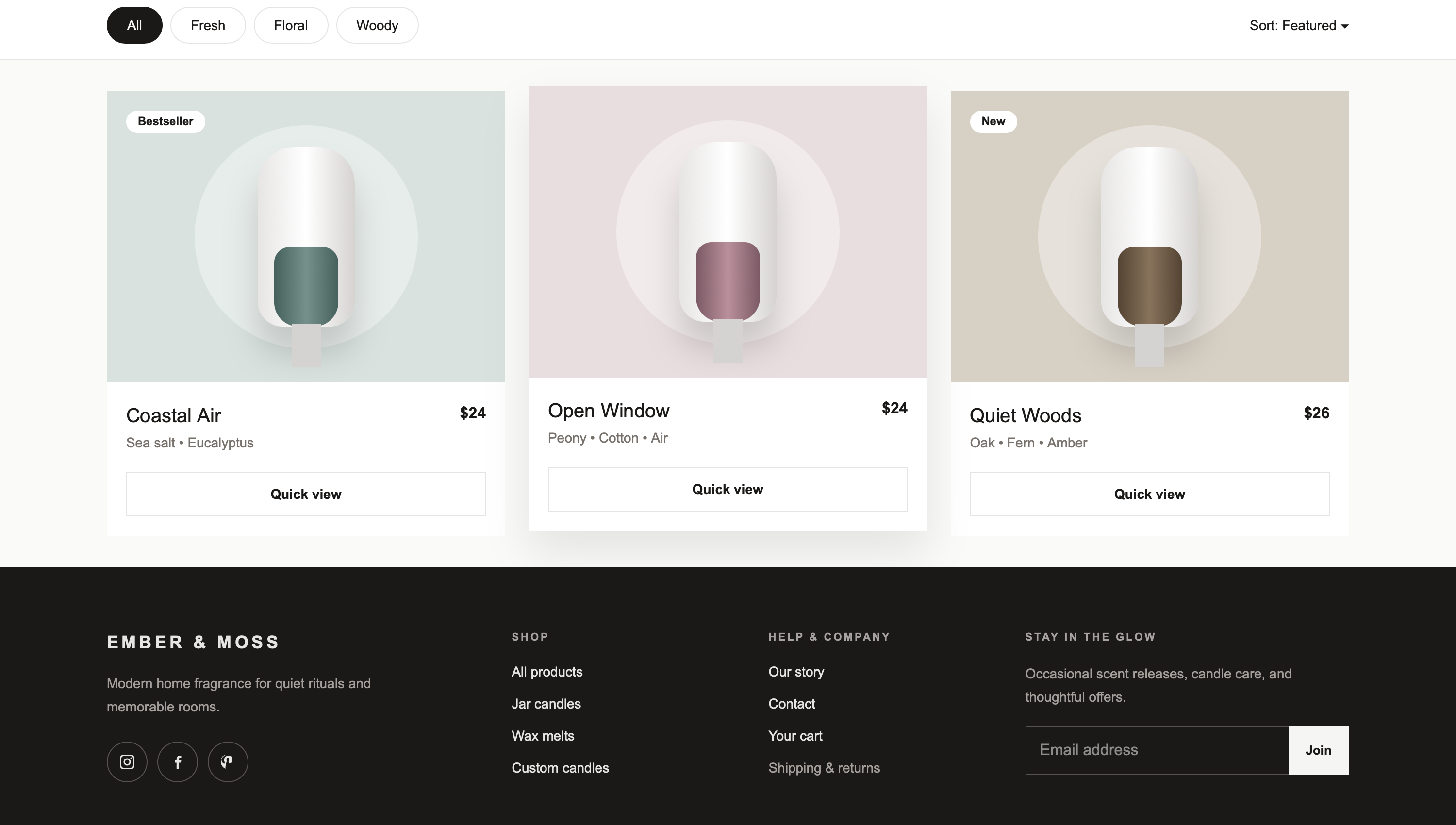 Ember and Moss Products page