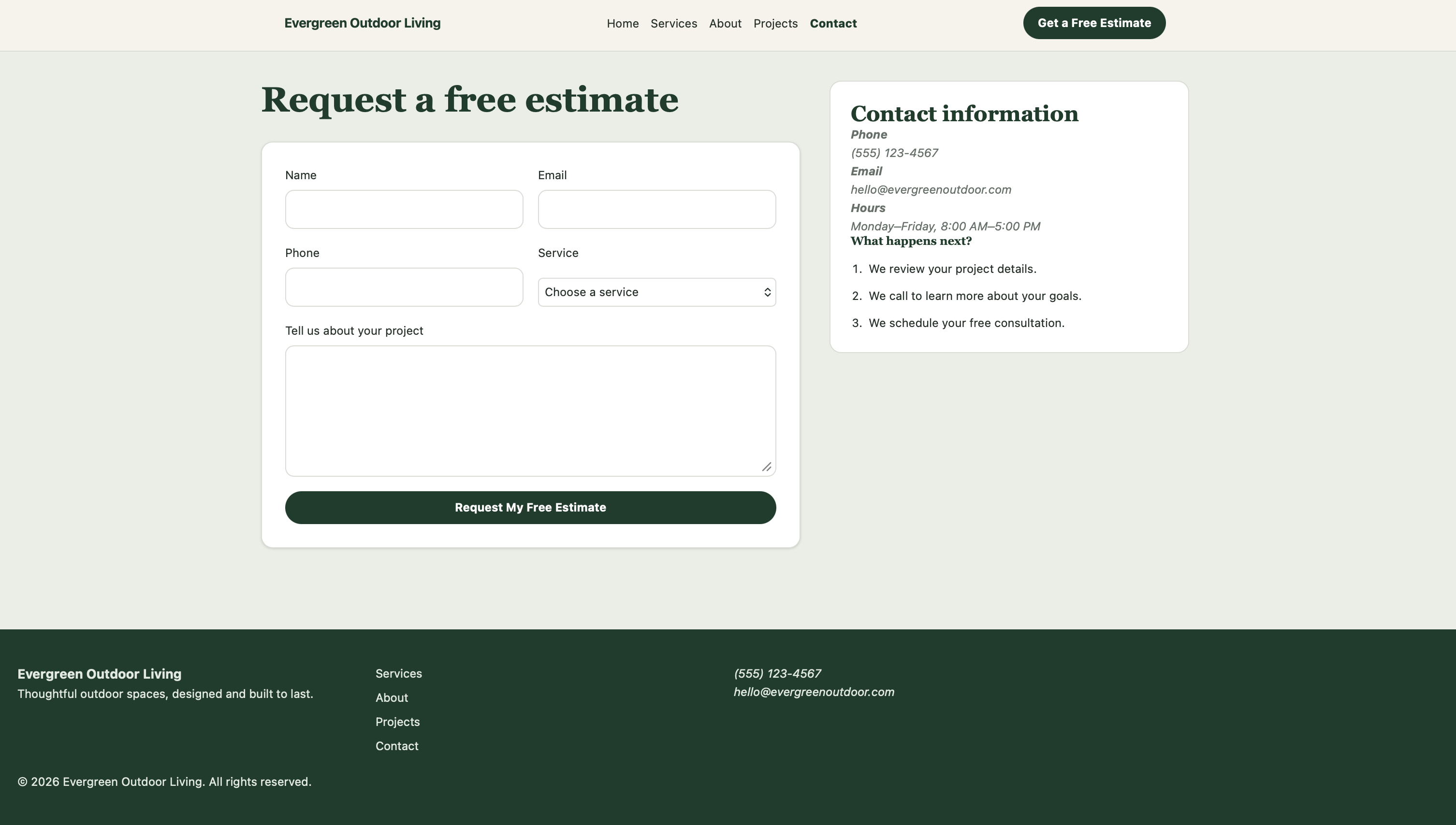Evergreen Outdoor Living Estimate page